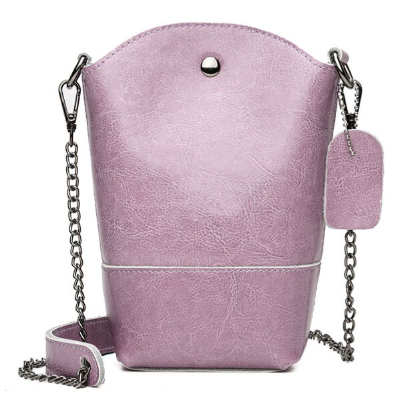 Kvinner Ekte Skinn Vintage Bøtteveske Solid Telefonveske Leisure Mini Crossbody Bag