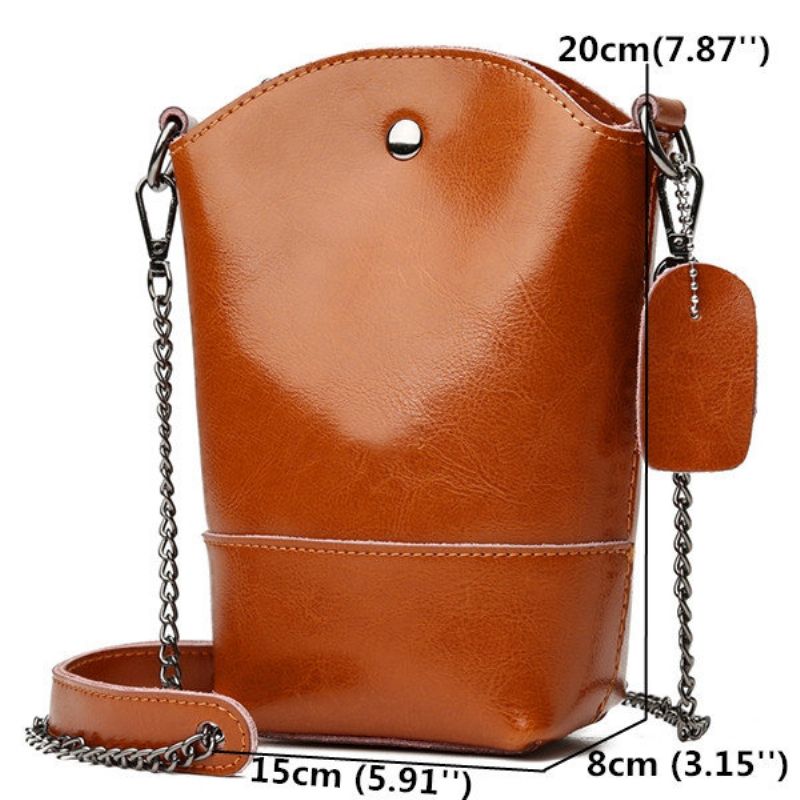 Kvinner Ekte Skinn Vintage Bøtteveske Solid Telefonveske Leisure Mini Crossbody Bag