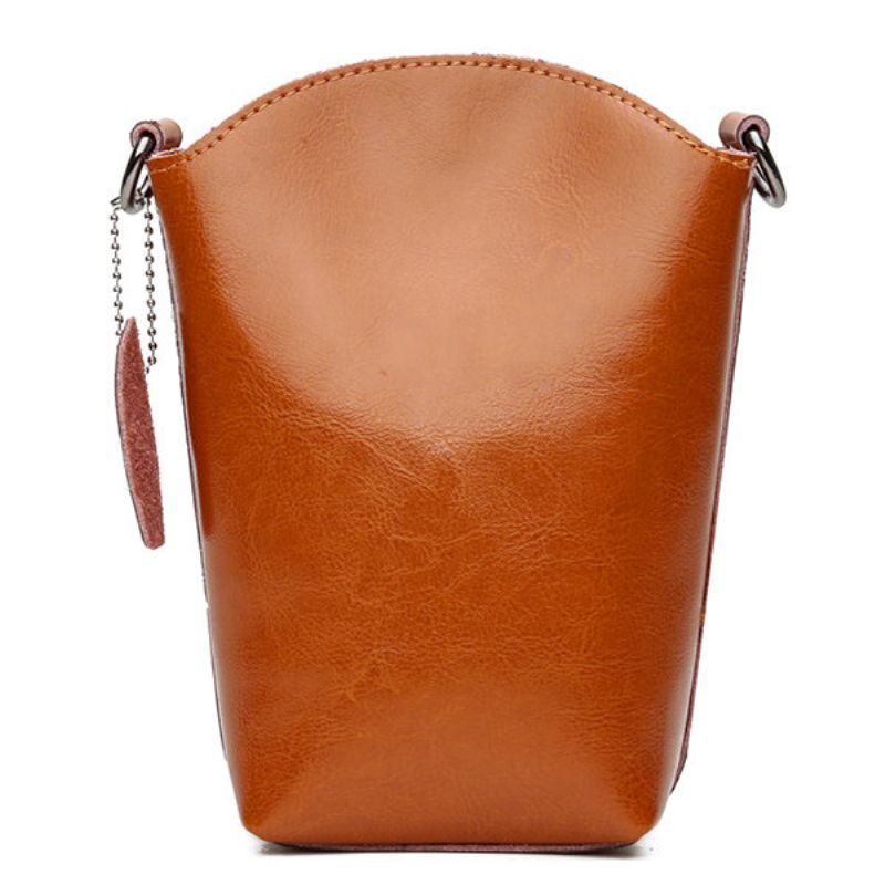 Kvinner Ekte Skinn Vintage Bøtteveske Solid Telefonveske Leisure Mini Crossbody Bag