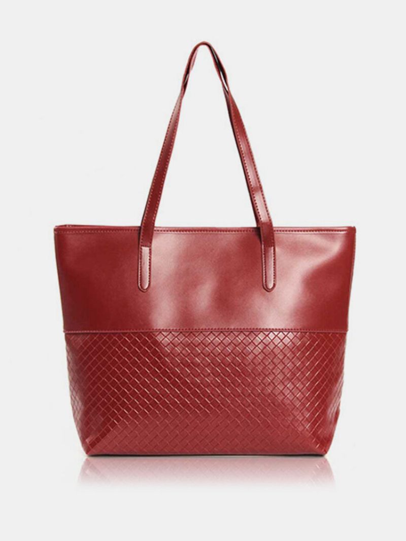 Kvinner Elegant Stor Kapasitet Grid Handbag Dame Casual Glidelås Skulderveske