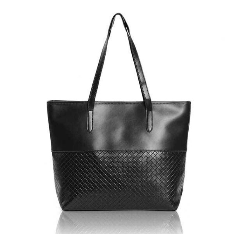 Kvinner Elegant Stor Kapasitet Grid Handbag Dame Casual Glidelås Skulderveske