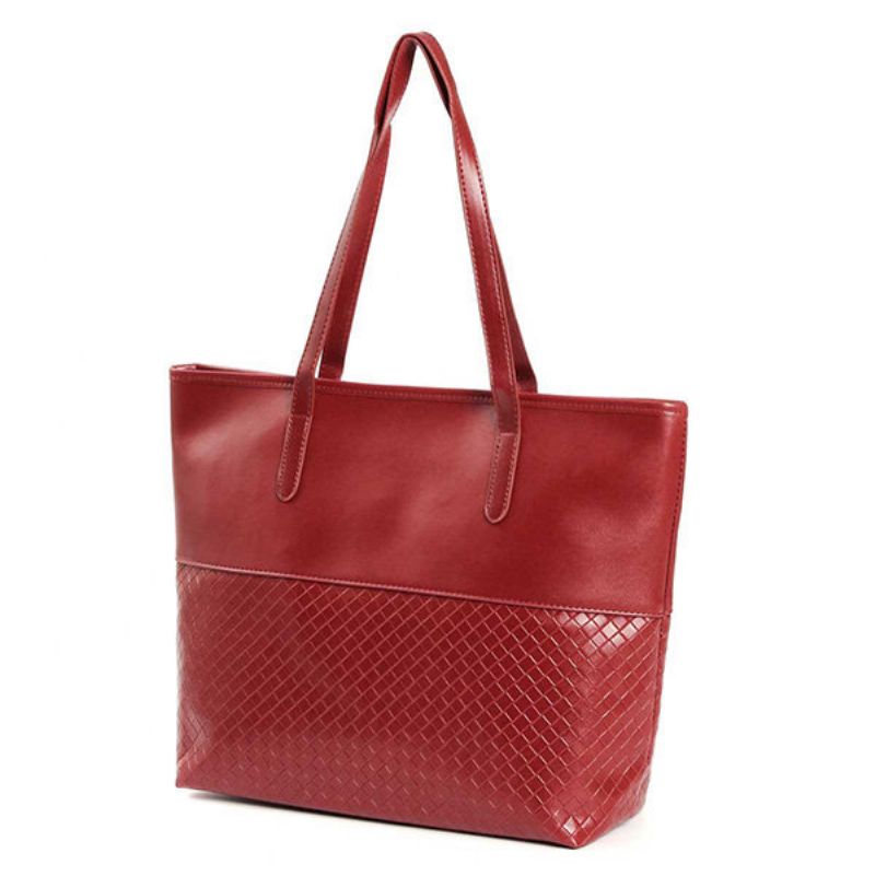 Kvinner Elegant Stor Kapasitet Grid Handbag Dame Casual Glidelås Skulderveske