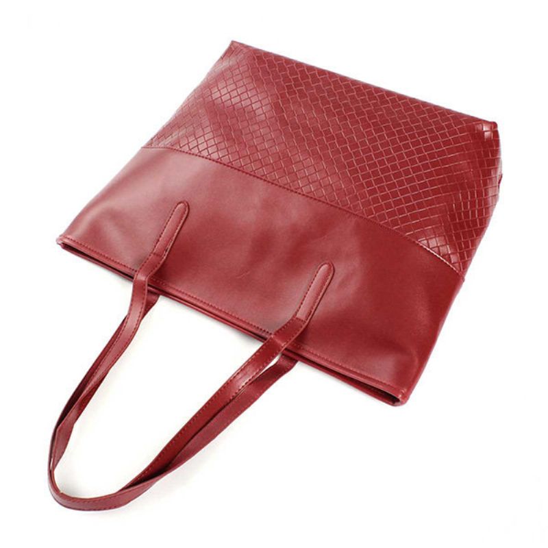 Kvinner Elegant Stor Kapasitet Grid Handbag Dame Casual Glidelås Skulderveske