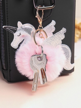 Kvinner Faux Fur Unicorn Bag Charm Søt Nøkkelring