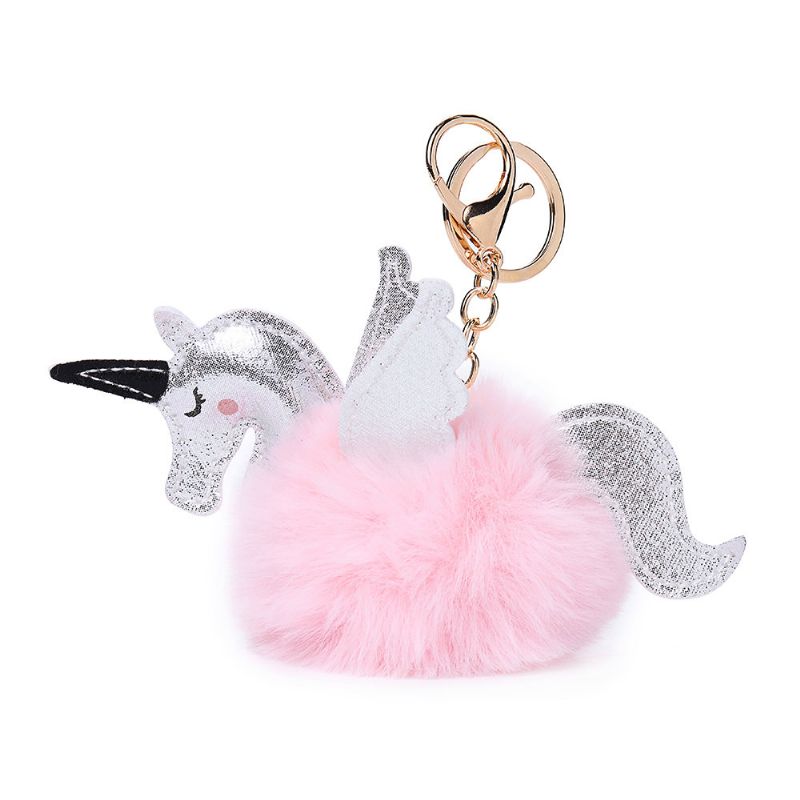 Kvinner Faux Fur Unicorn Bag Charm Søt Nøkkelring