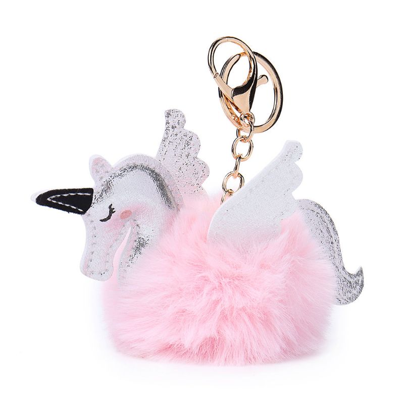 Kvinner Faux Fur Unicorn Bag Charm Søt Nøkkelring