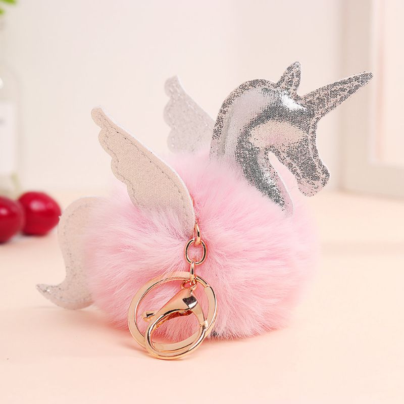 Kvinner Faux Fur Unicorn Bag Charm Søt Nøkkelring