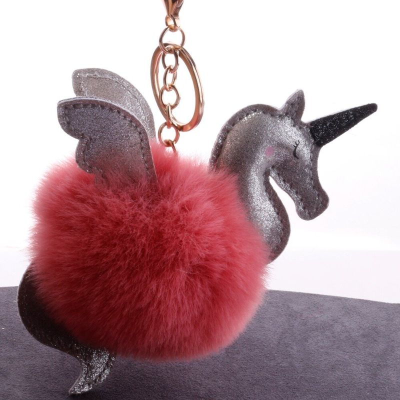 Kvinner Faux Fur Unicorn Bag Charm Søt Nøkkelring