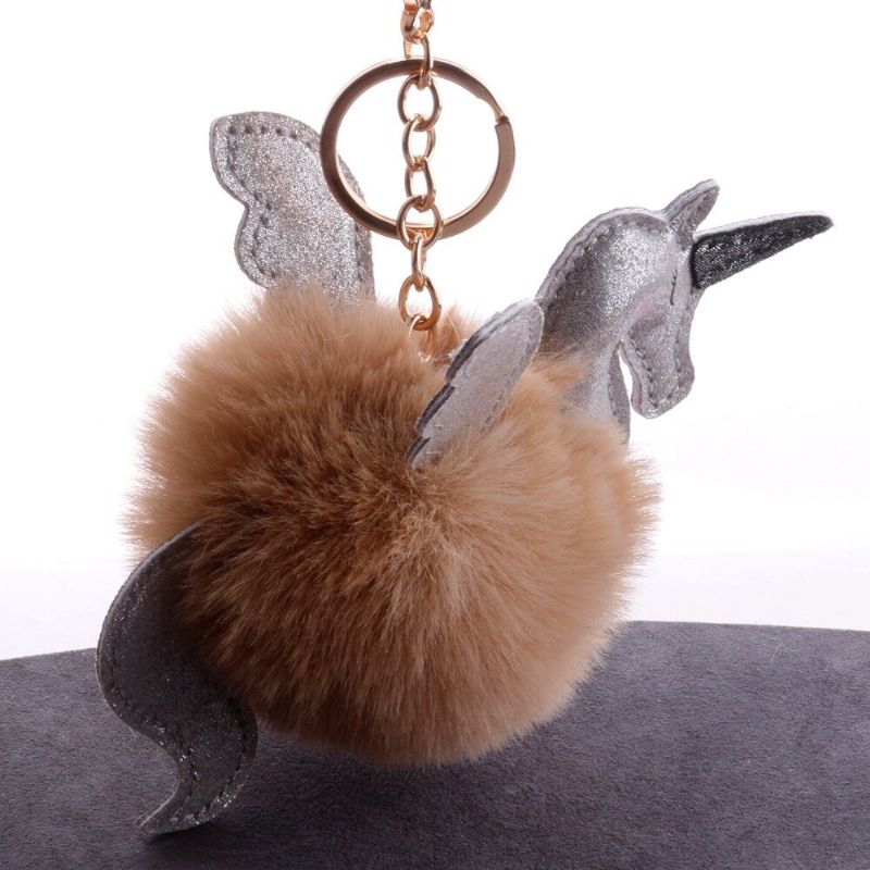 Kvinner Faux Fur Unicorn Bag Charm Søt Nøkkelring