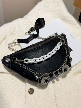 Kvinner Faux Leather Brief Chain Embossing Crossbody Bag Skulderveske