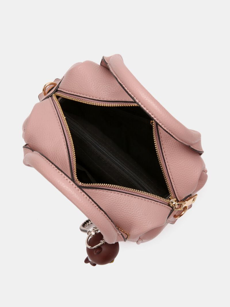 Kvinner Faux Leather Fashion Stor Kapasitet Bjørn Ornament Ensfarget Crossbody Bag Håndveske