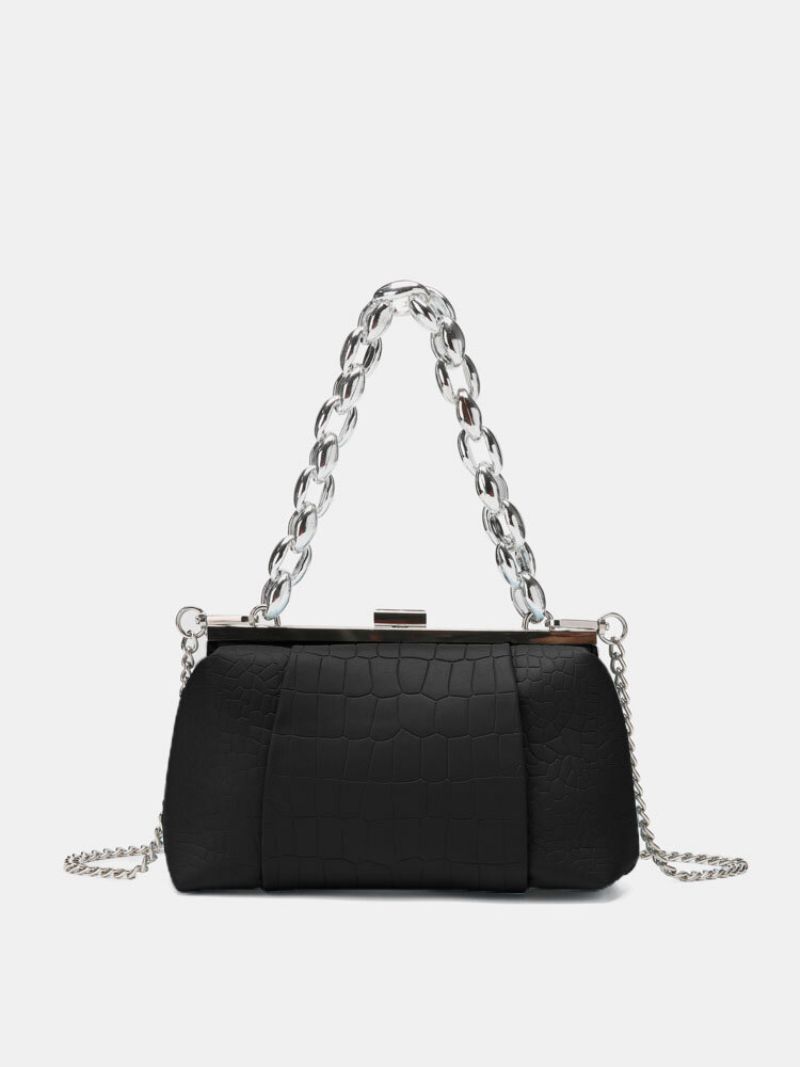 Kvinner Faux Leather Mote Stone Mønster Multifunction Chain Crossbody Bag Skulderveske