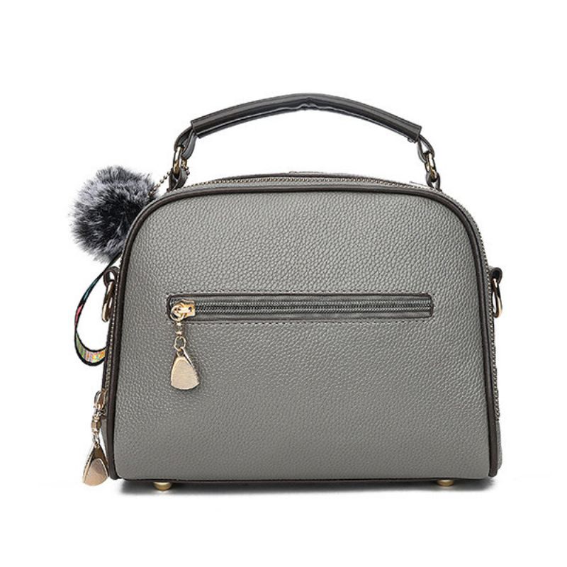 Kvinner Faux Leather Plain Fur Ball Håndveske Skulderveske Crossbody Bag