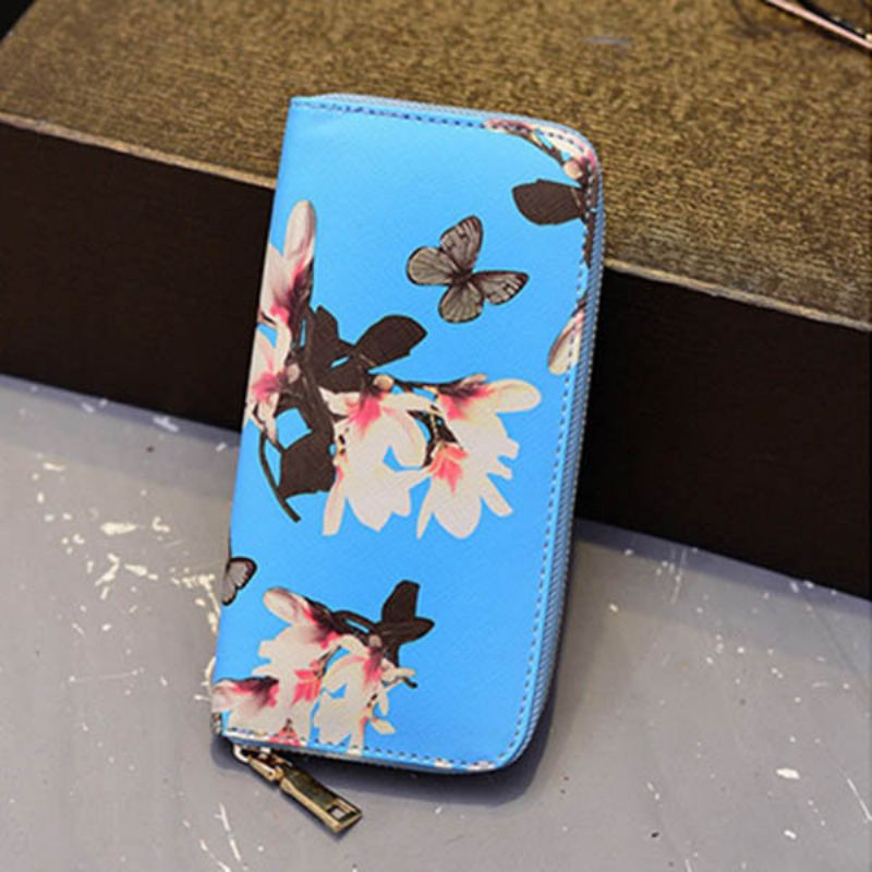 Kvinner Flower Print Stilig Lang Lommebok Kortholdere Veske