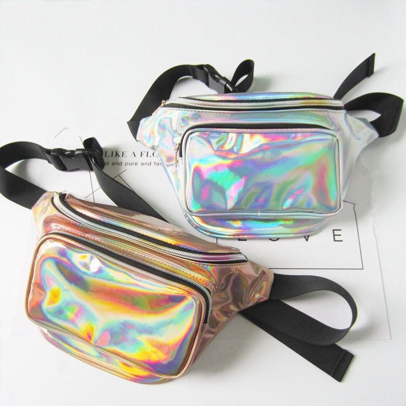 Kvinner Harajuku Stil Reflekterende Laser Midjeveske Justerbar Brystveske Personality Sling Bag