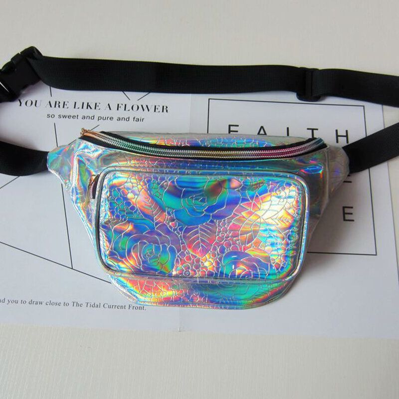 Kvinner Harajuku Stil Reflekterende Laser Midjeveske Justerbar Brystveske Personality Sling Bag