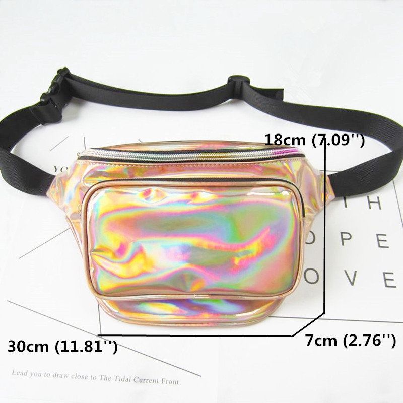 Kvinner Harajuku Stil Reflekterende Laser Midjeveske Justerbar Brystveske Personality Sling Bag