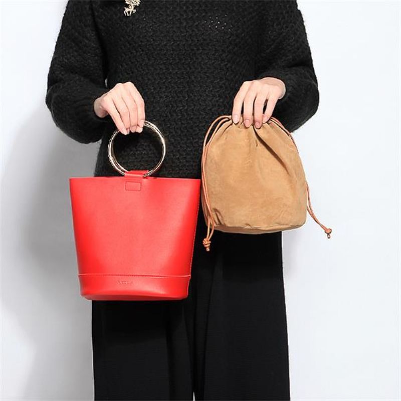 Kvinner Kortfattet Pu-skinn Two Size Bucket Bag Crossbody Bag