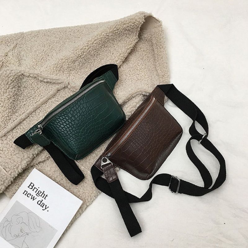 Kvinner Krokodillemønster Brystveske Pu-skinn Midjeveske Vintage Crossbody-veske