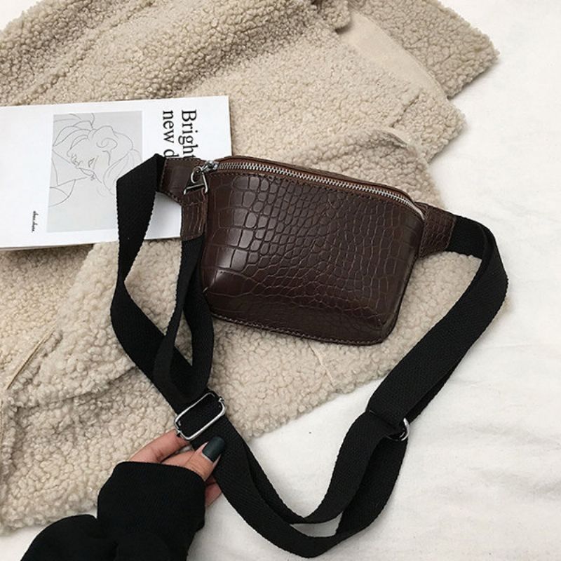 Kvinner Krokodillemønster Brystveske Pu-skinn Midjeveske Vintage Crossbody-veske