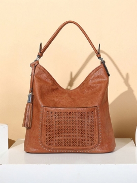 Kvinner Laser Cut Bag Tassel Rivet Tote Bag