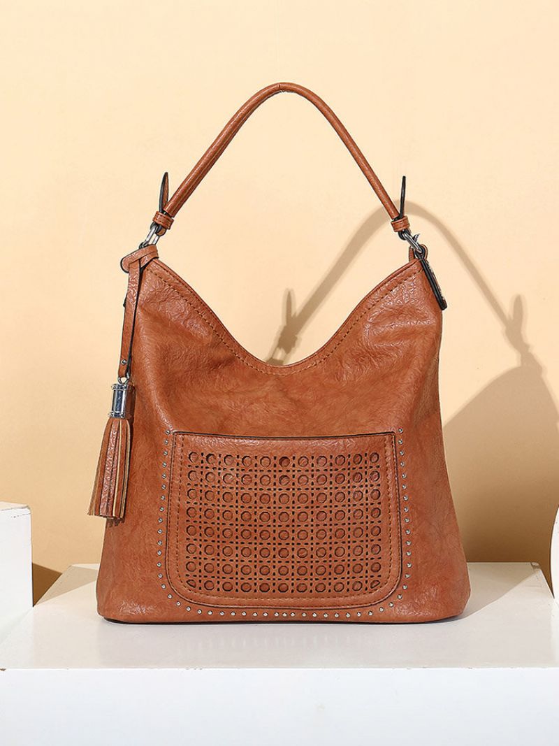 Kvinner Laser Cut Bag Tassel Rivet Tote Bag