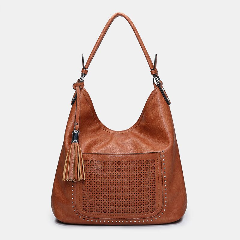 Kvinner Laser Cut Bag Tassel Rivet Tote Bag