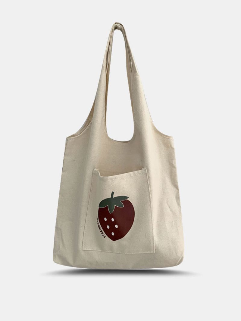 Kvinner Lerret Brief Stor Kapasitet Frukt Print Handbag Tote