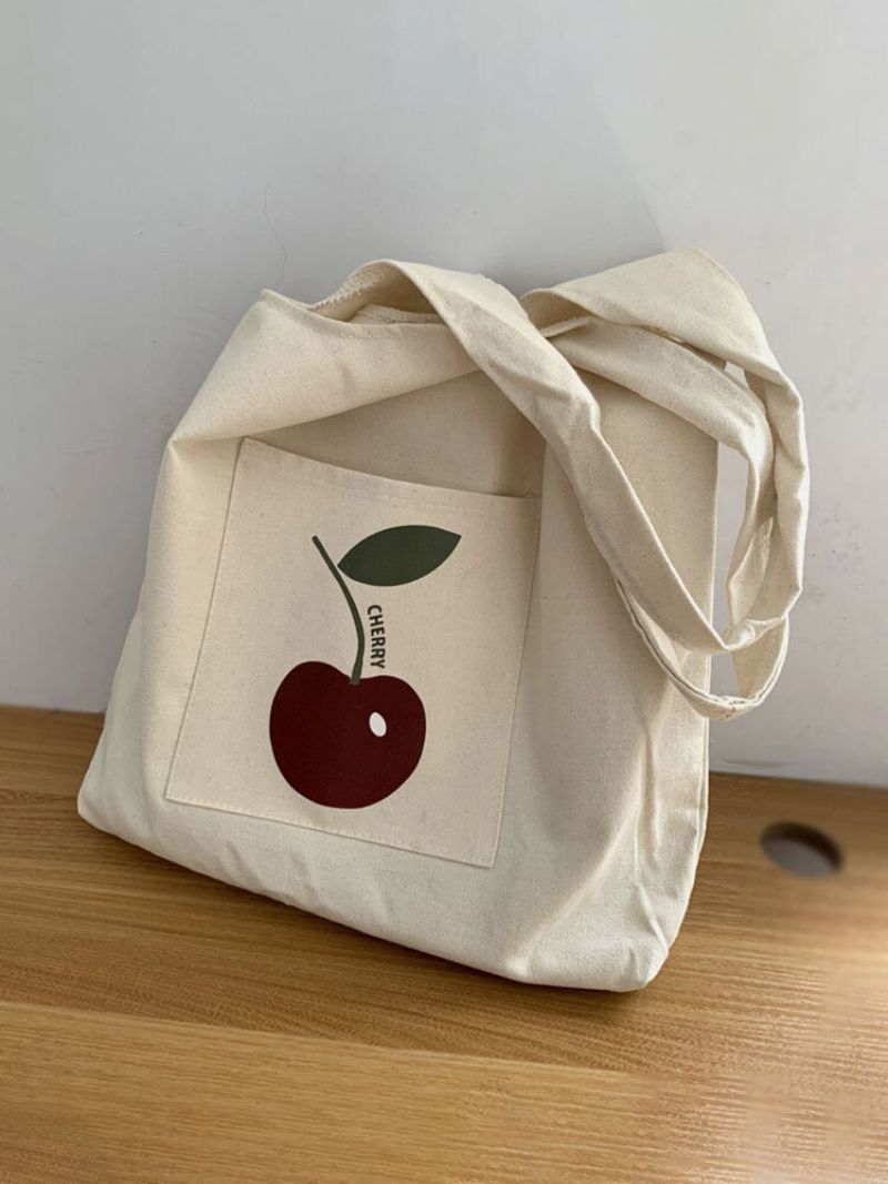 Kvinner Lerret Brief Stor Kapasitet Frukt Print Handbag Tote