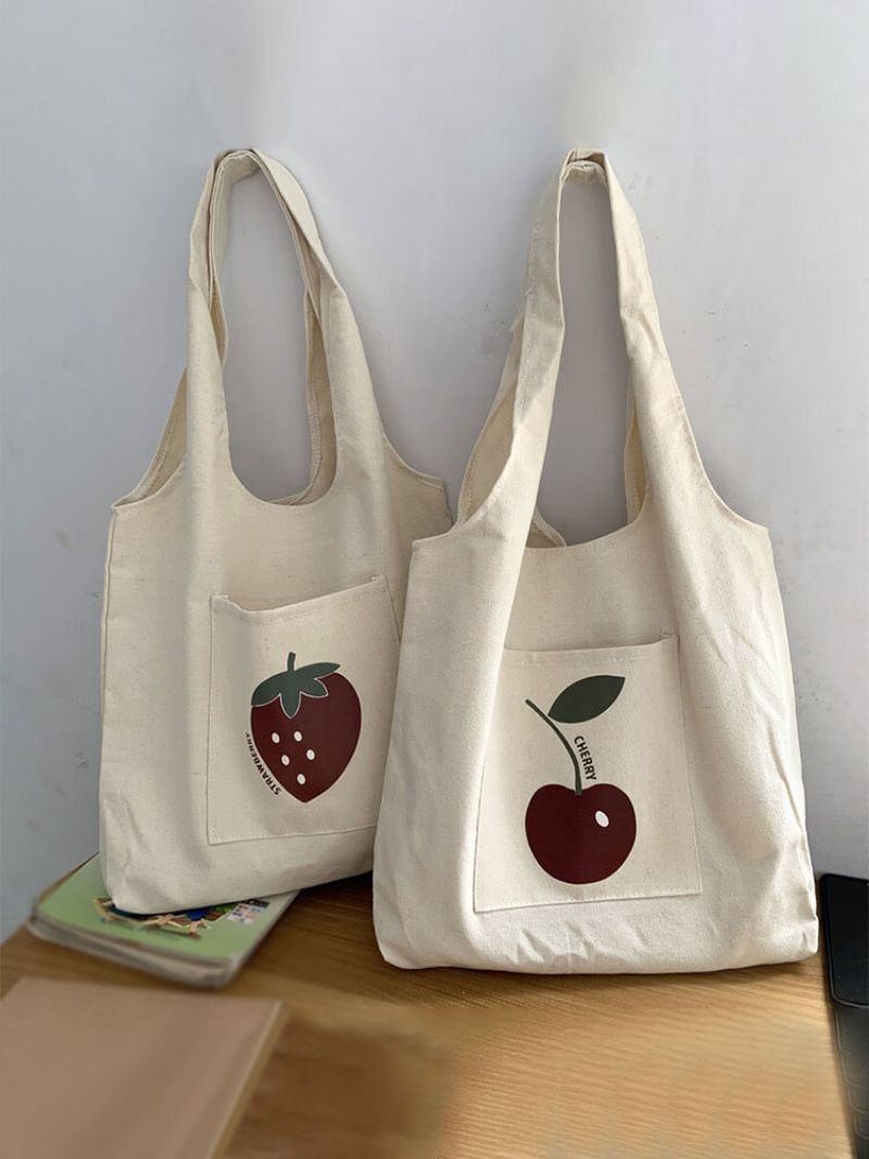 Kvinner Lerret Brief Stor Kapasitet Frukt Print Handbag Tote