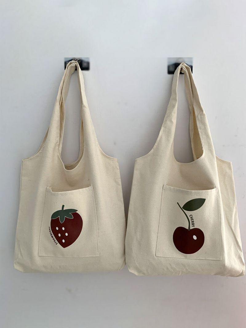 Kvinner Lerret Brief Stor Kapasitet Frukt Print Handbag Tote