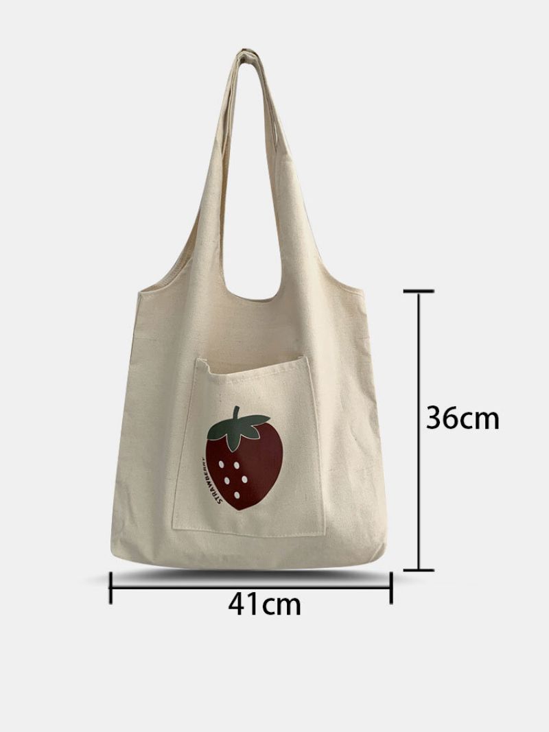 Kvinner Lerret Brief Stor Kapasitet Frukt Print Handbag Tote