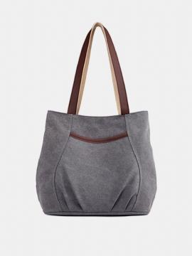 Kvinner Lerret Solid Tote Bags Fritid Håndvesker Casual Skuldervesker