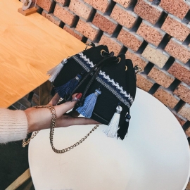 Kvinner Mini Chain Bucket Bag Dash Rope Skulderveske Håndveske