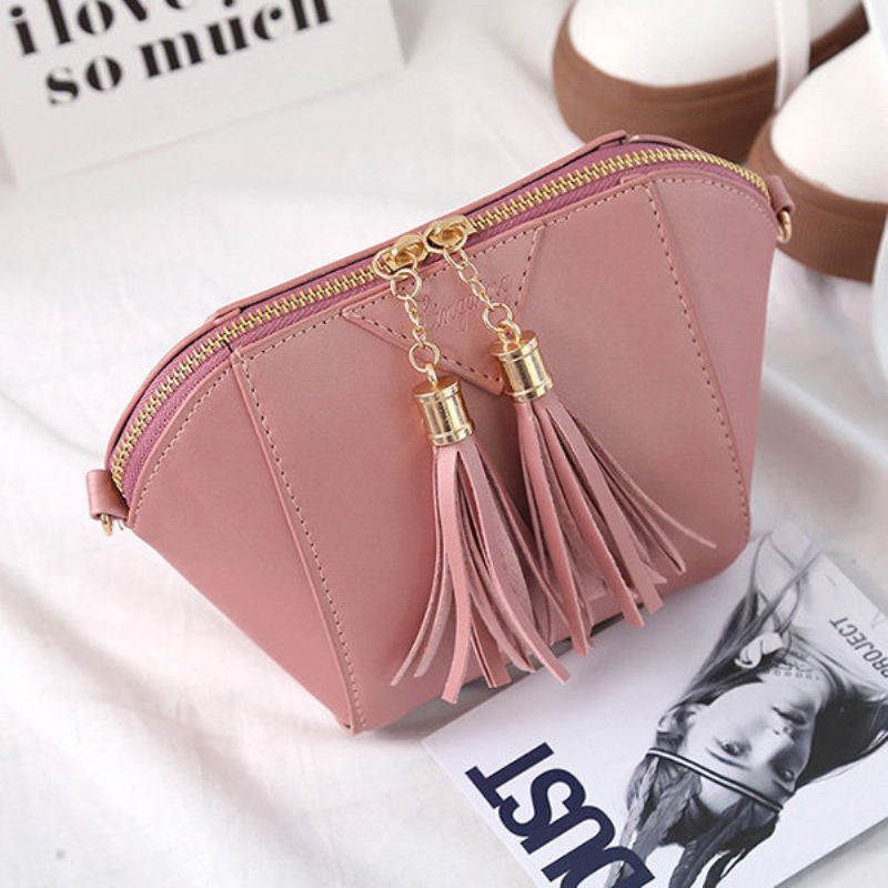 Kvinner Mini Tassel Telefonveske Shell Solid Leisure Crossbody Bag