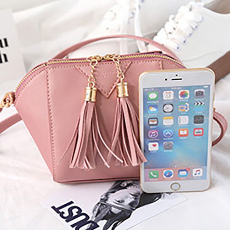 Kvinner Mini Tassel Telefonveske Shell Solid Leisure Crossbody Bag