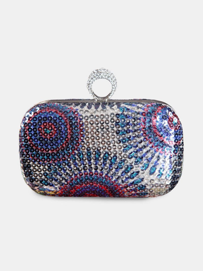 Kvinner Mote Perler Multicolor Metal Clutch Bag Middagsbag