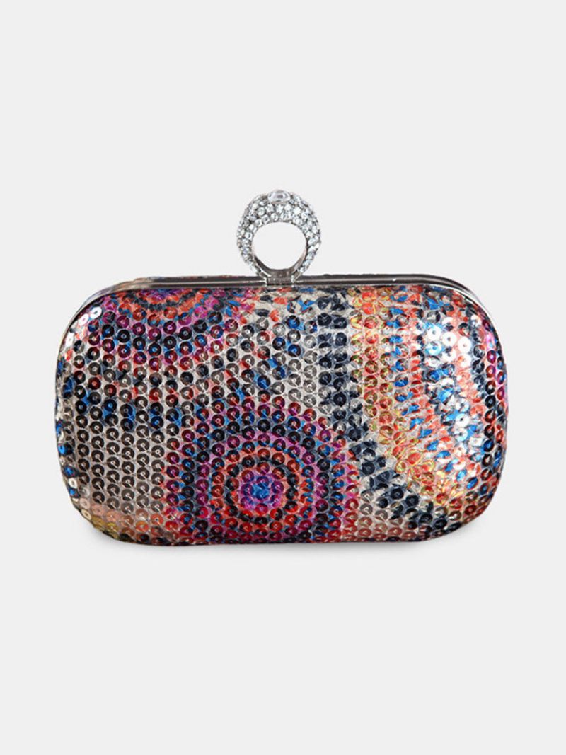 Kvinner Mote Perler Multicolor Metal Clutch Bag Middagsbag