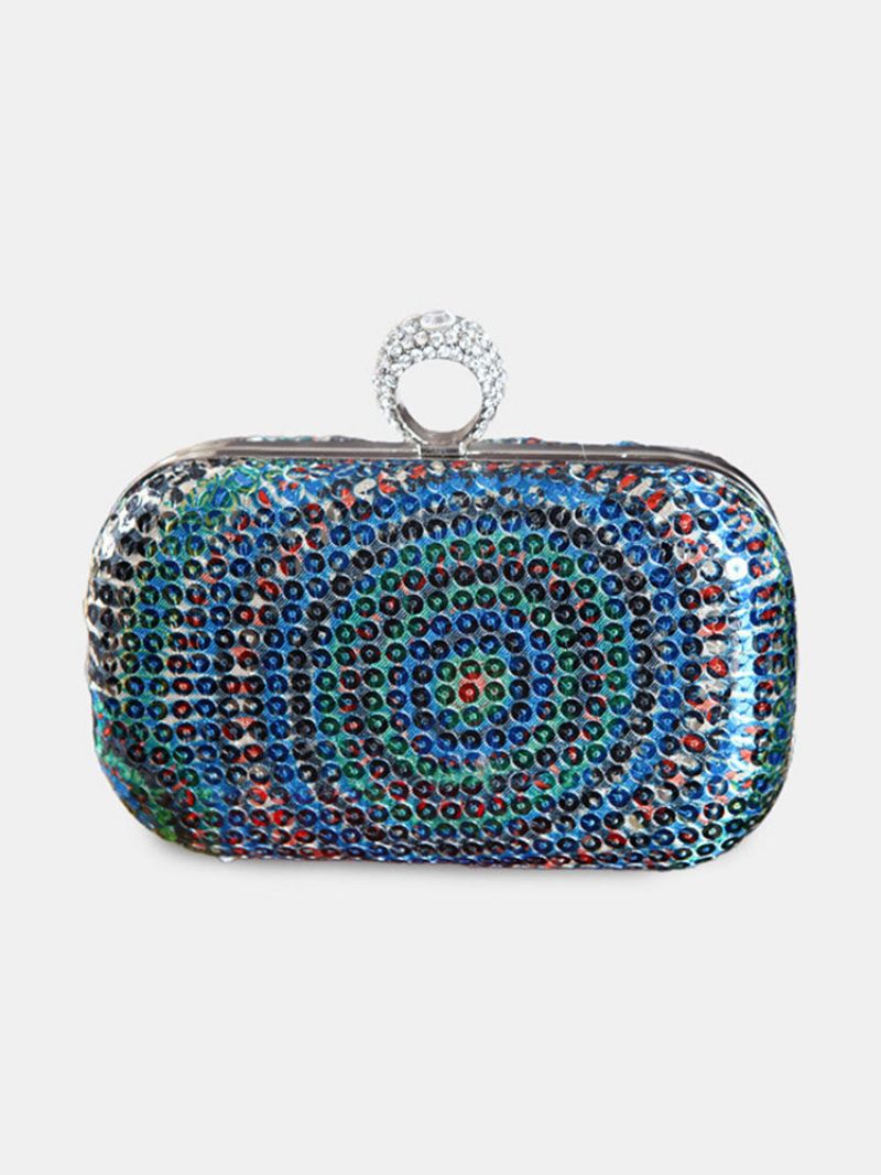 Kvinner Mote Perler Multicolor Metal Clutch Bag Middagsbag