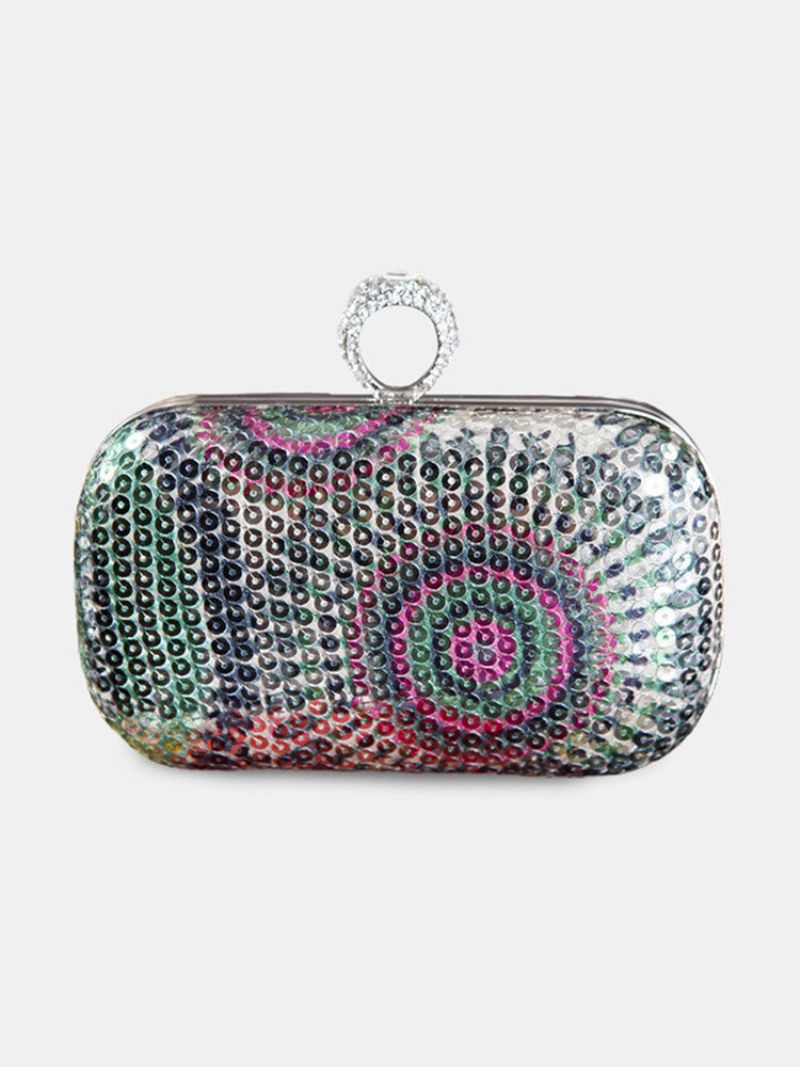 Kvinner Mote Perler Multicolor Metal Clutch Bag Middagsbag