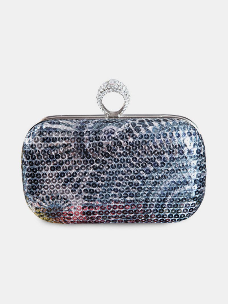 Kvinner Mote Perler Multicolor Metal Clutch Bag Middagsbag