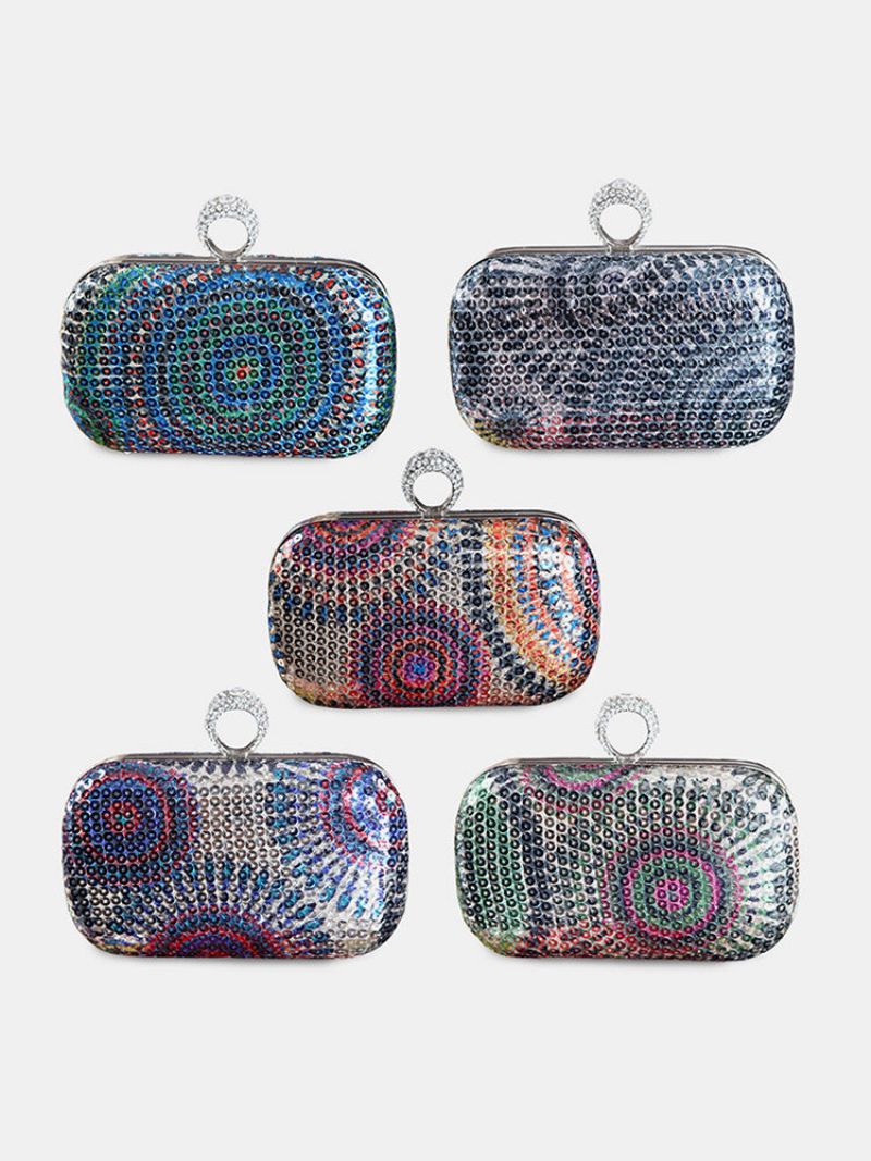 Kvinner Mote Perler Multicolor Metal Clutch Bag Middagsbag