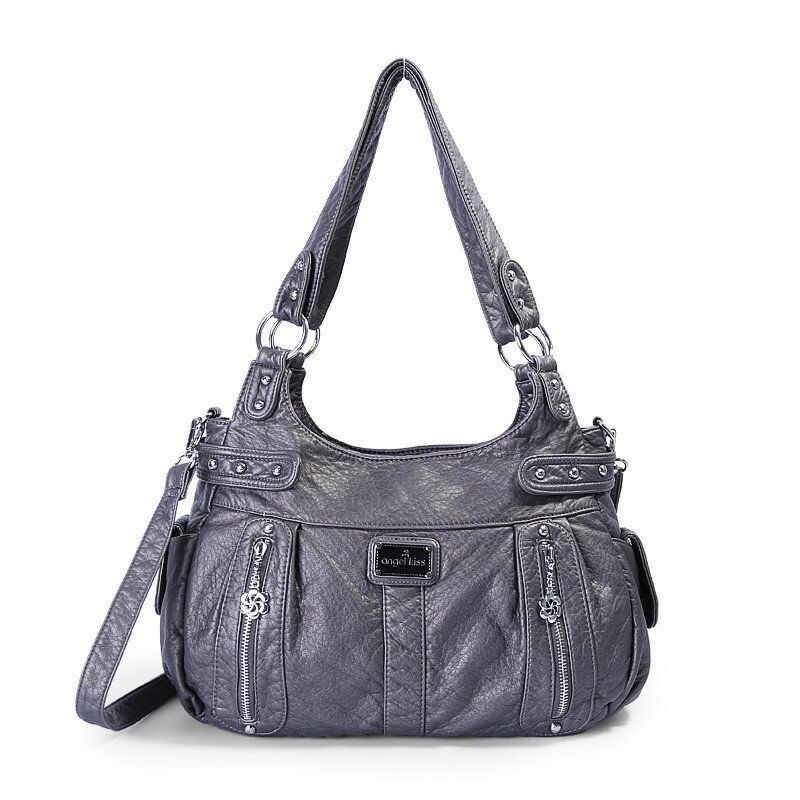 Kvinner Multi-lommer Nagle Myk Skinn Crossbody Bag Skulderveske