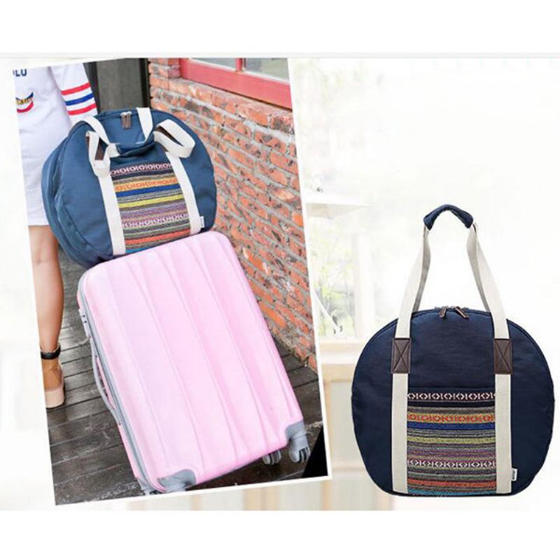 Kvinner Nasjonal Stil Canvas Stripe Reiseveske Bagasjeveske Hobo Håndveske