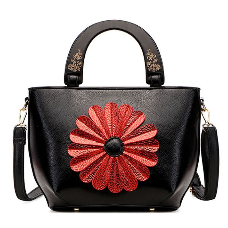 Kvinner National Pu Leather Flower Crossbody Bag Håndveske