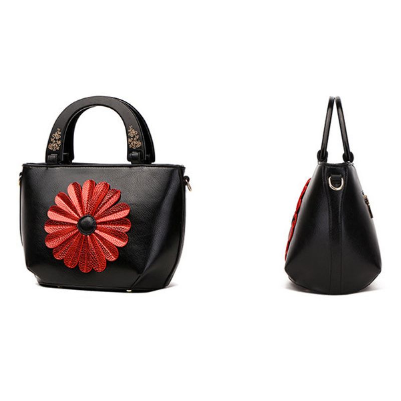 Kvinner National Pu Leather Flower Crossbody Bag Håndveske