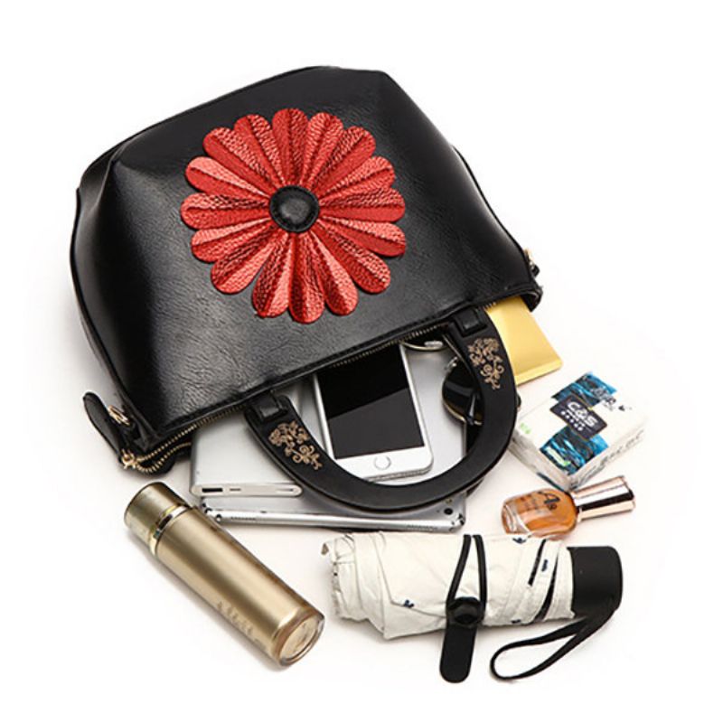 Kvinner National Pu Leather Flower Crossbody Bag Håndveske