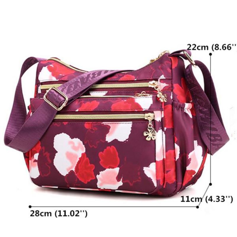 Kvinner Nylon Lett Multi-farge Print Crossbody Bag Stor Kapasitet Messenger Bag