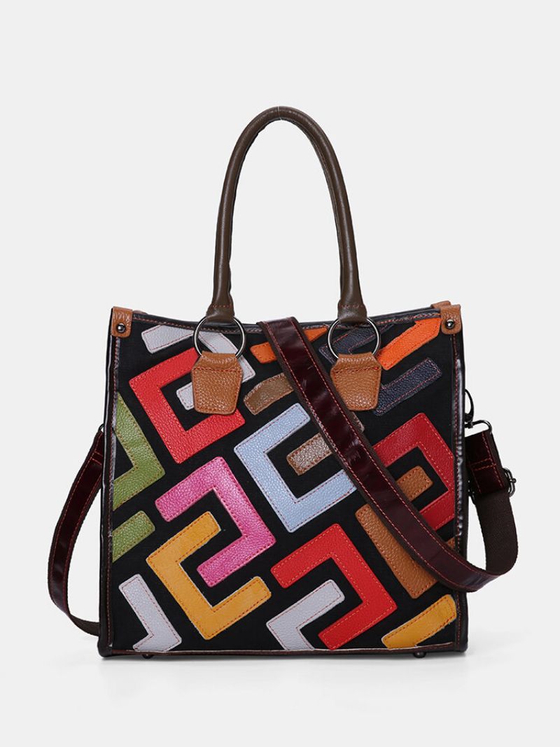 Kvinner Patchwork Tøyvesker I Ekte Skinn Håndvesker Med Stor Kapasitet Bohemian Vintage Crossbody-vesker