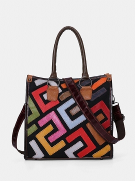 Kvinner Patchwork Tøyvesker I Ekte Skinn Håndvesker Med Stor Kapasitet Bohemian Vintage Crossbody-vesker